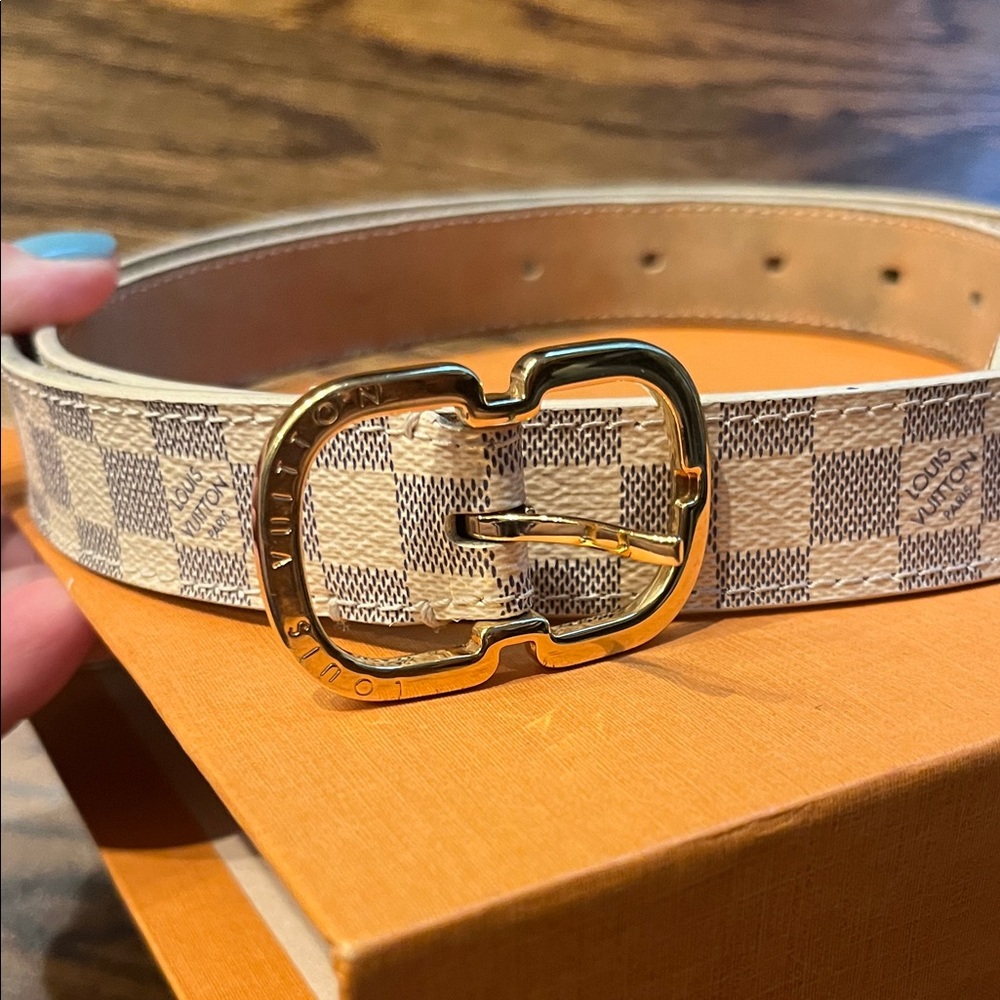 Louis Vuitton Damier Azur Belt with Gold Buckle